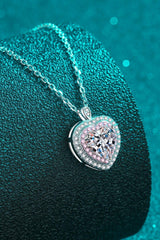 925 Sterling Silver 1 Carat Moissanite Heart Pendant Necklace - Admiresty