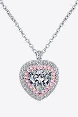 925 Sterling Silver 1 Carat Moissanite Heart Pendant Necklace - Admiresty
