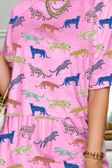 Animal Round Neck Top and Shorts Lounge Set - Admiresty