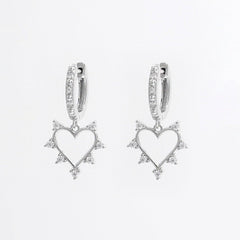 925 Sterling Silver Inlaid Zircon Heart Dangle Earrings