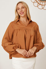 Balloon Sleeve Collared Neck Blouse - Admiresty