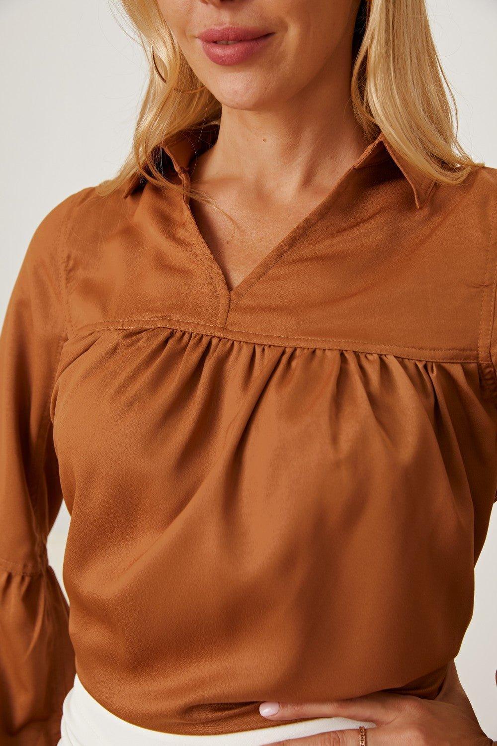 Balloon Sleeve Collared Neck Blouse - Admiresty