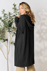 Basic Bae Full Size Hooded Sweater Cardigan - Admiresty