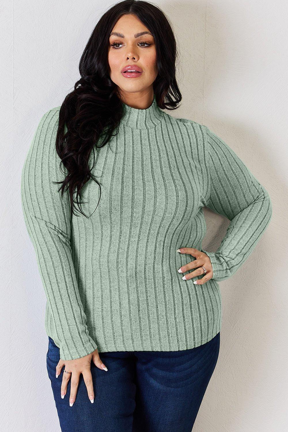 Basic Bae Full Size Ribbed Mock Neck Long Sleeve T - Shirt - Admiresty