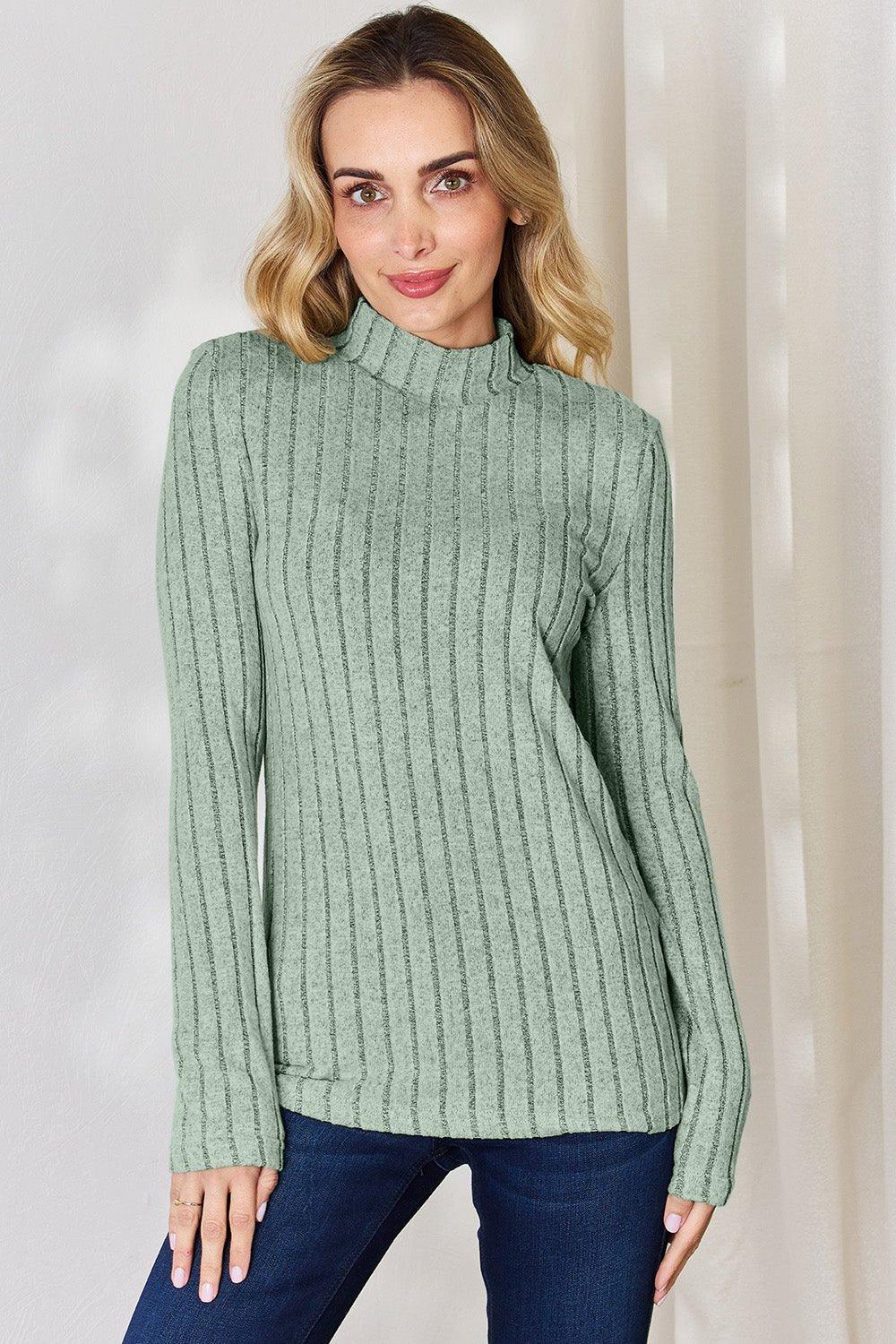 Basic Bae Full Size Ribbed Mock Neck Long Sleeve T - Shirt - Admiresty