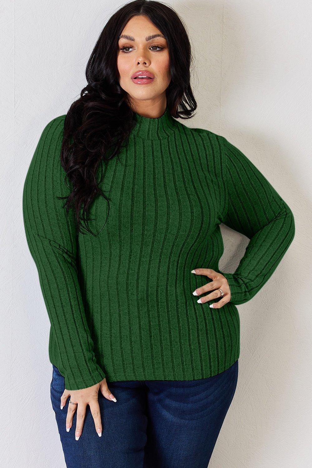 Basic Bae Full Size Ribbed Mock Neck Long Sleeve T - Shirt - Admiresty
