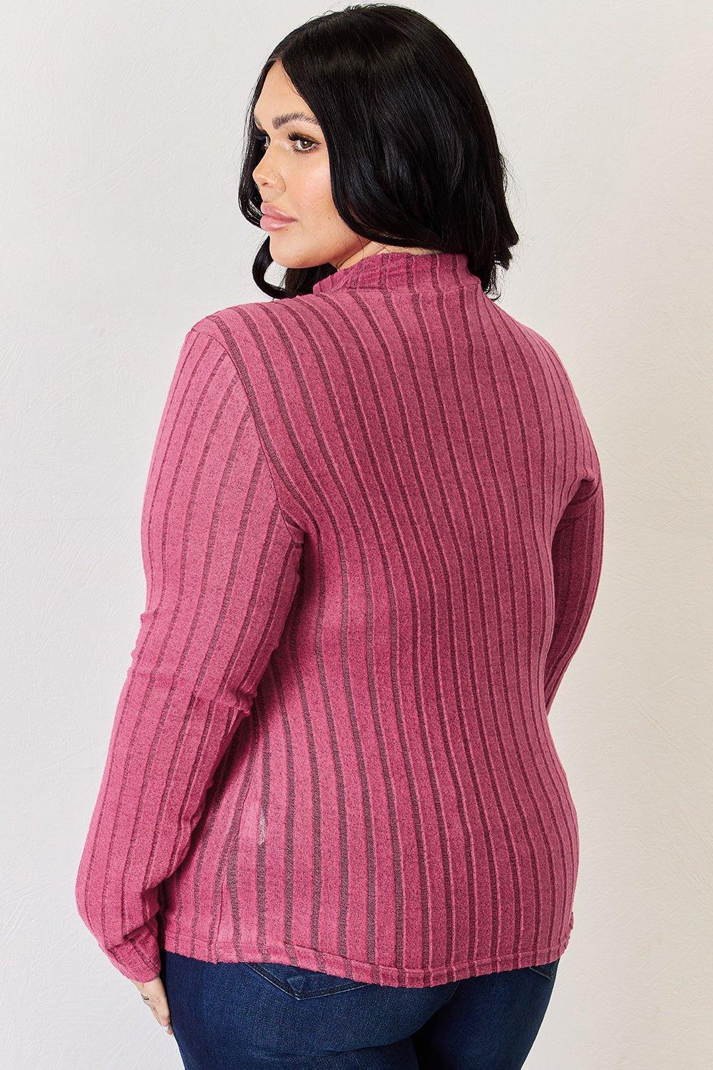 Basic Bae Full Size Ribbed Mock Neck Long Sleeve T - Shirt - Admiresty