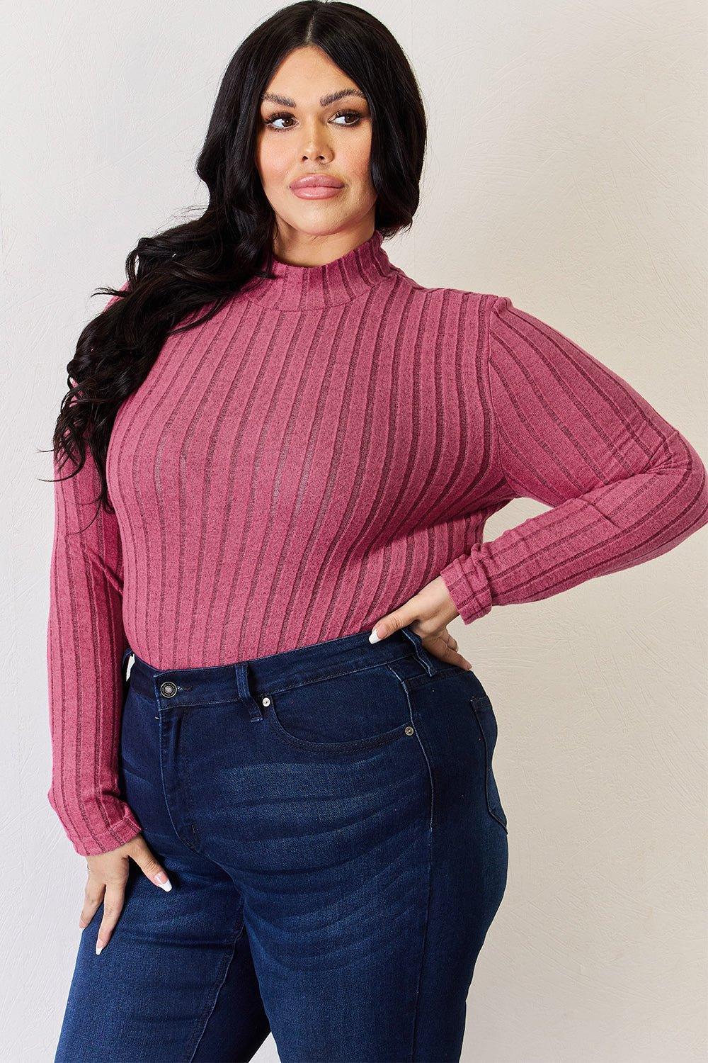 Basic Bae Full Size Ribbed Mock Neck Long Sleeve T - Shirt - Admiresty