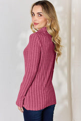 Basic Bae Full Size Ribbed Mock Neck Long Sleeve T - Shirt - Admiresty