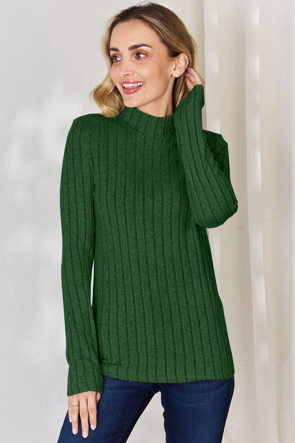 Basic Bae Full Size Ribbed Mock Neck Long Sleeve T - Shirt - Admiresty