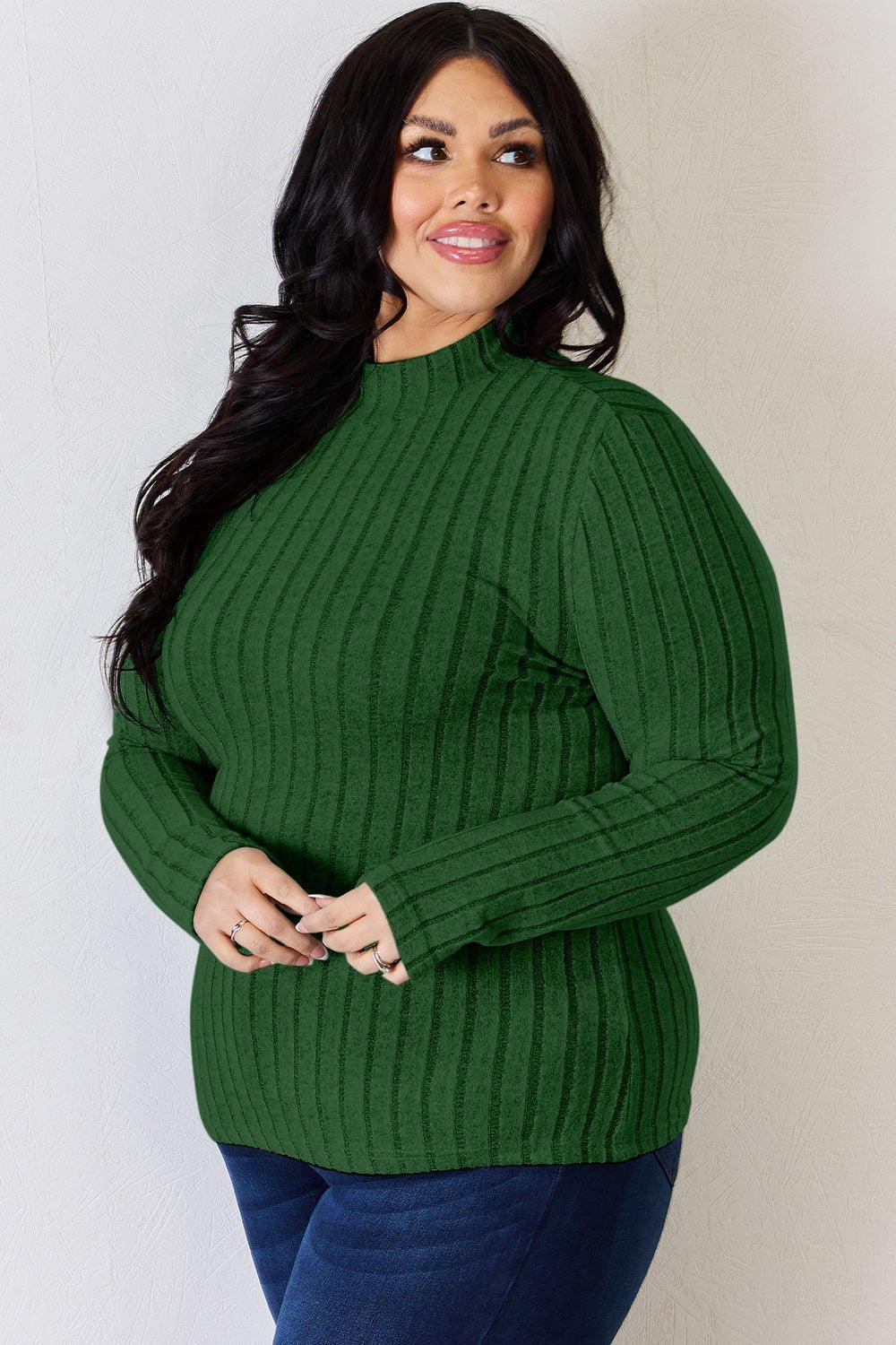 Basic Bae Full Size Ribbed Mock Neck Long Sleeve T - Shirt - Admiresty