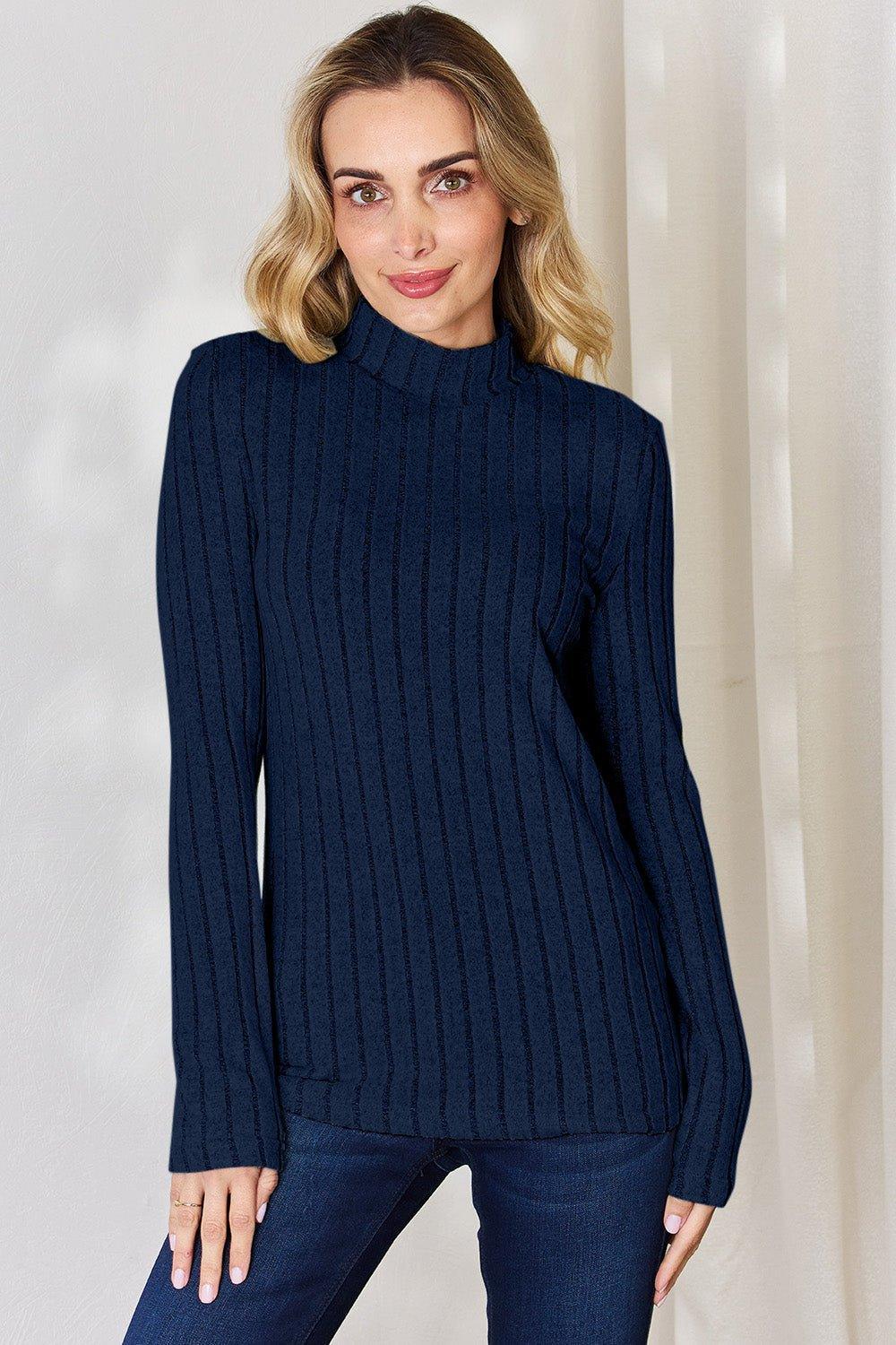 Basic Bae Full Size Ribbed Mock Neck Long Sleeve T - Shirt - Admiresty