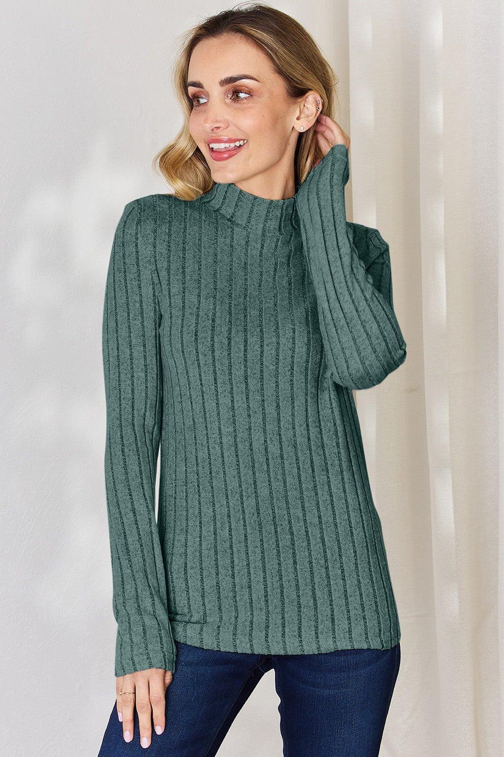 Basic Bae Full Size Ribbed Mock Neck Long Sleeve T - Shirt - Admiresty