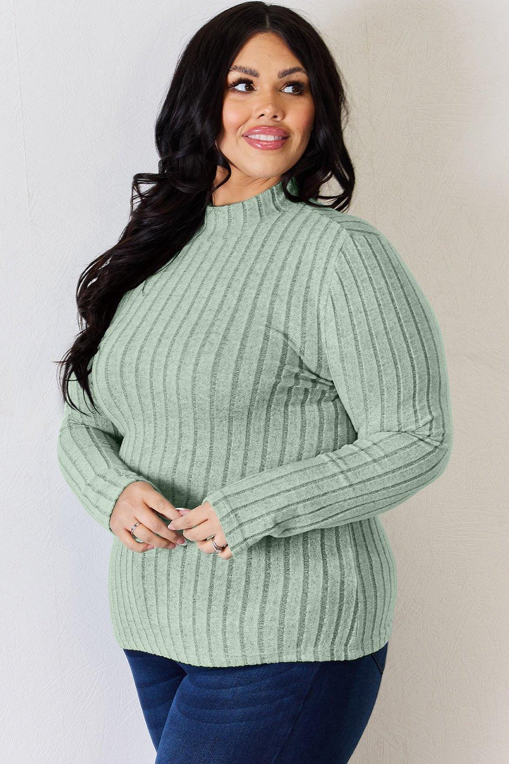 Basic Bae Full Size Ribbed Mock Neck Long Sleeve T - Shirt - Admiresty