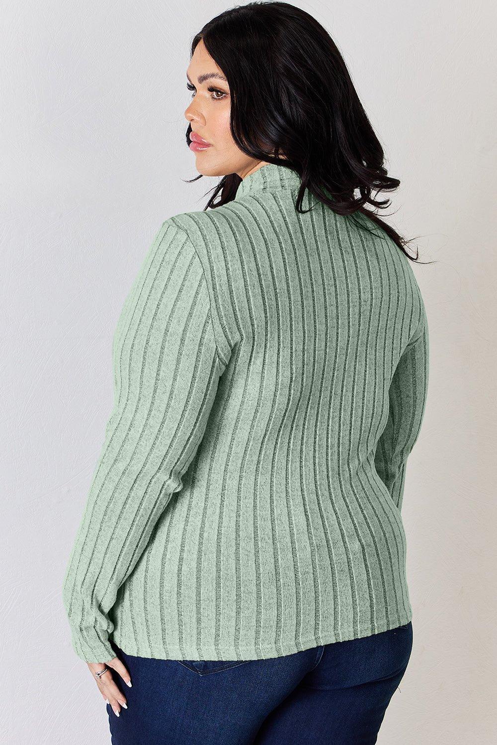Basic Bae Full Size Ribbed Mock Neck Long Sleeve T - Shirt - Admiresty
