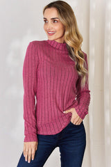Basic Bae Full Size Ribbed Mock Neck Long Sleeve T - Shirt - Admiresty