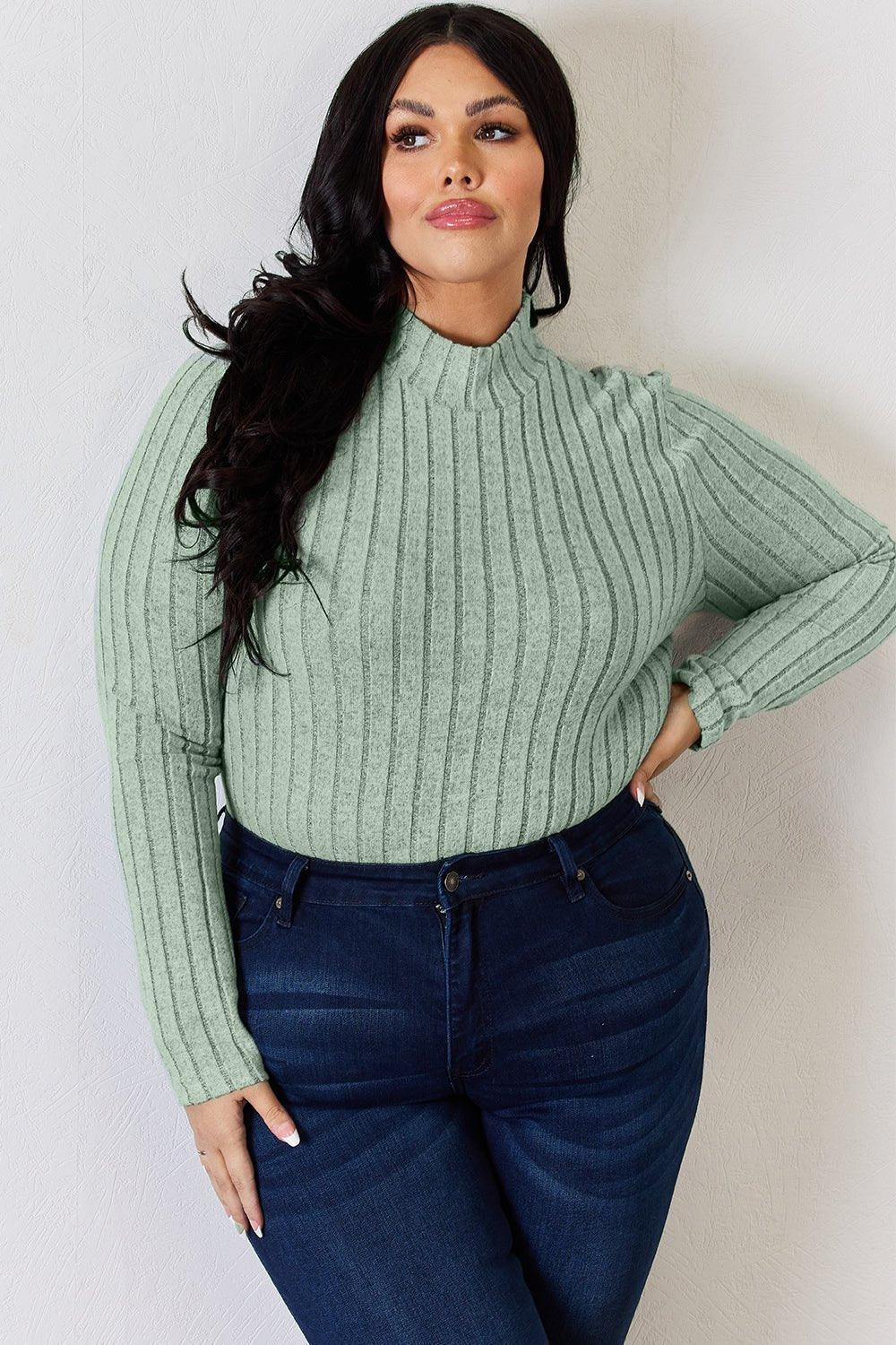 Basic Bae Full Size Ribbed Mock Neck Long Sleeve T - Shirt - Admiresty