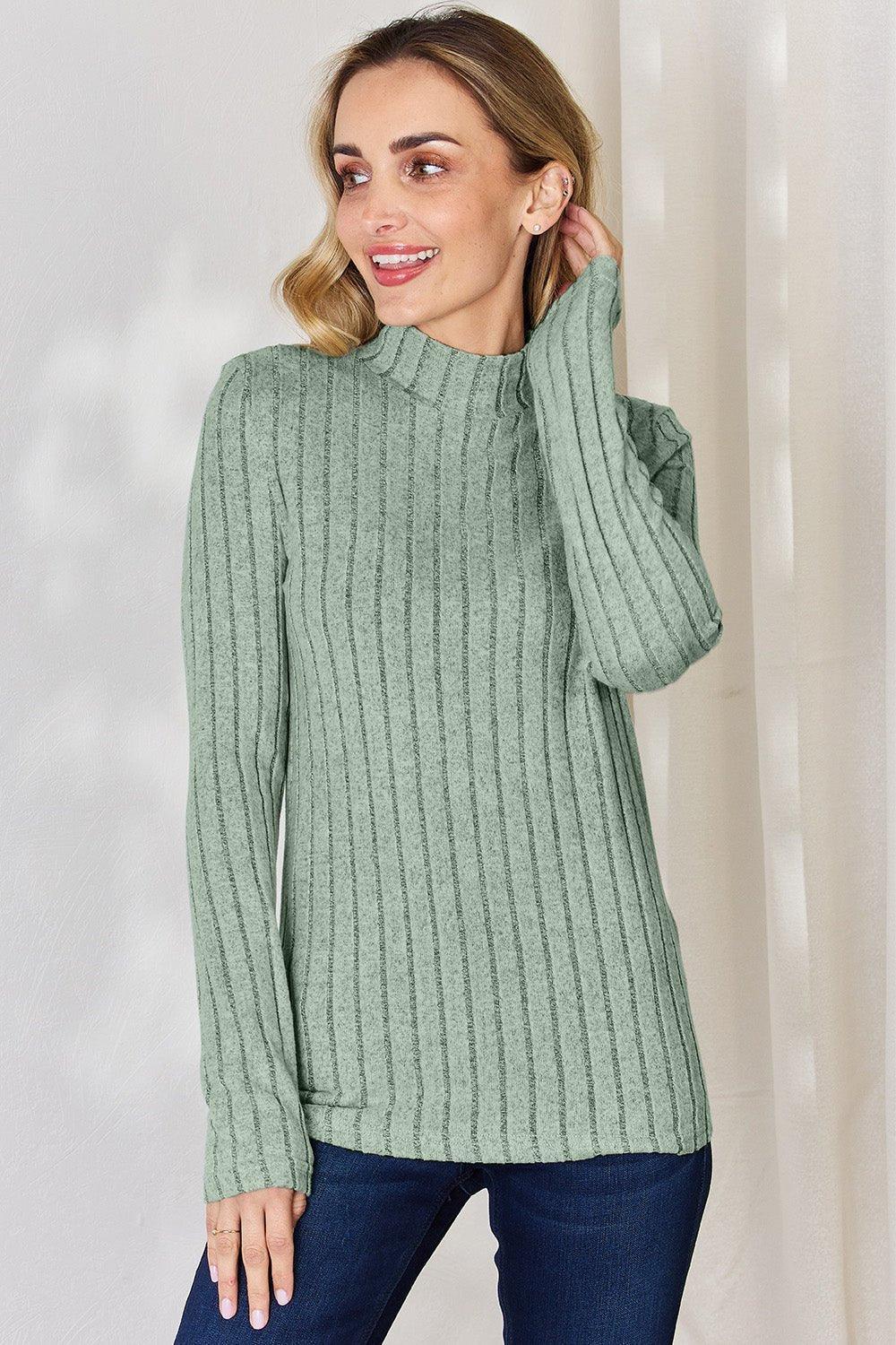 Basic Bae Full Size Ribbed Mock Neck Long Sleeve T - Shirt - Admiresty