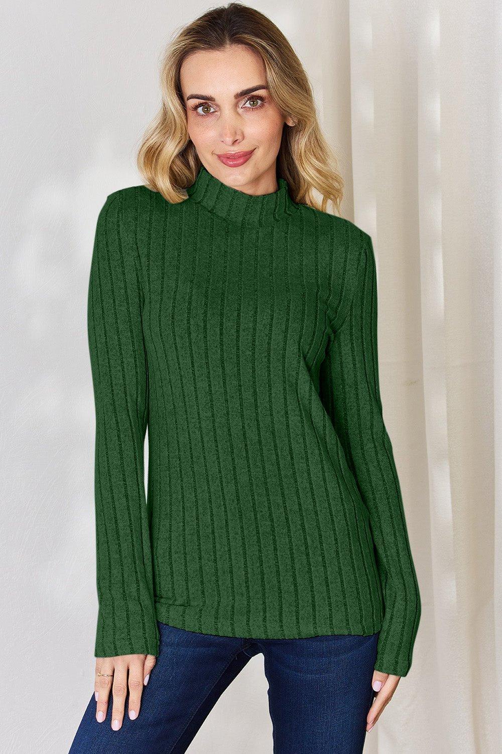 Basic Bae Full Size Ribbed Mock Neck Long Sleeve T - Shirt - Admiresty