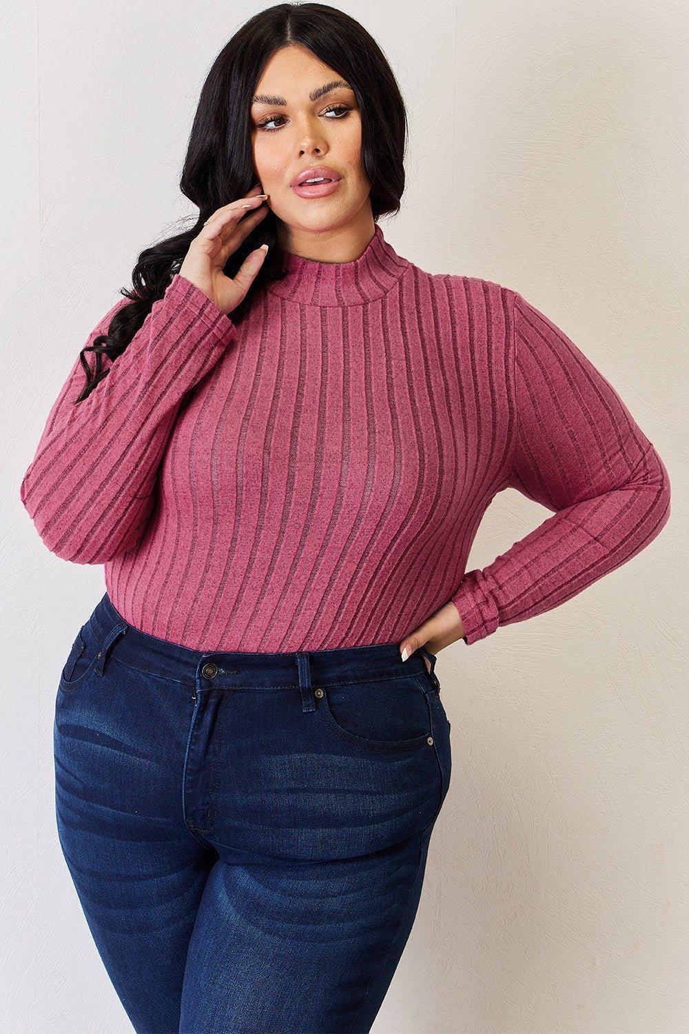 Basic Bae Full Size Ribbed Mock Neck Long Sleeve T - Shirt - Admiresty