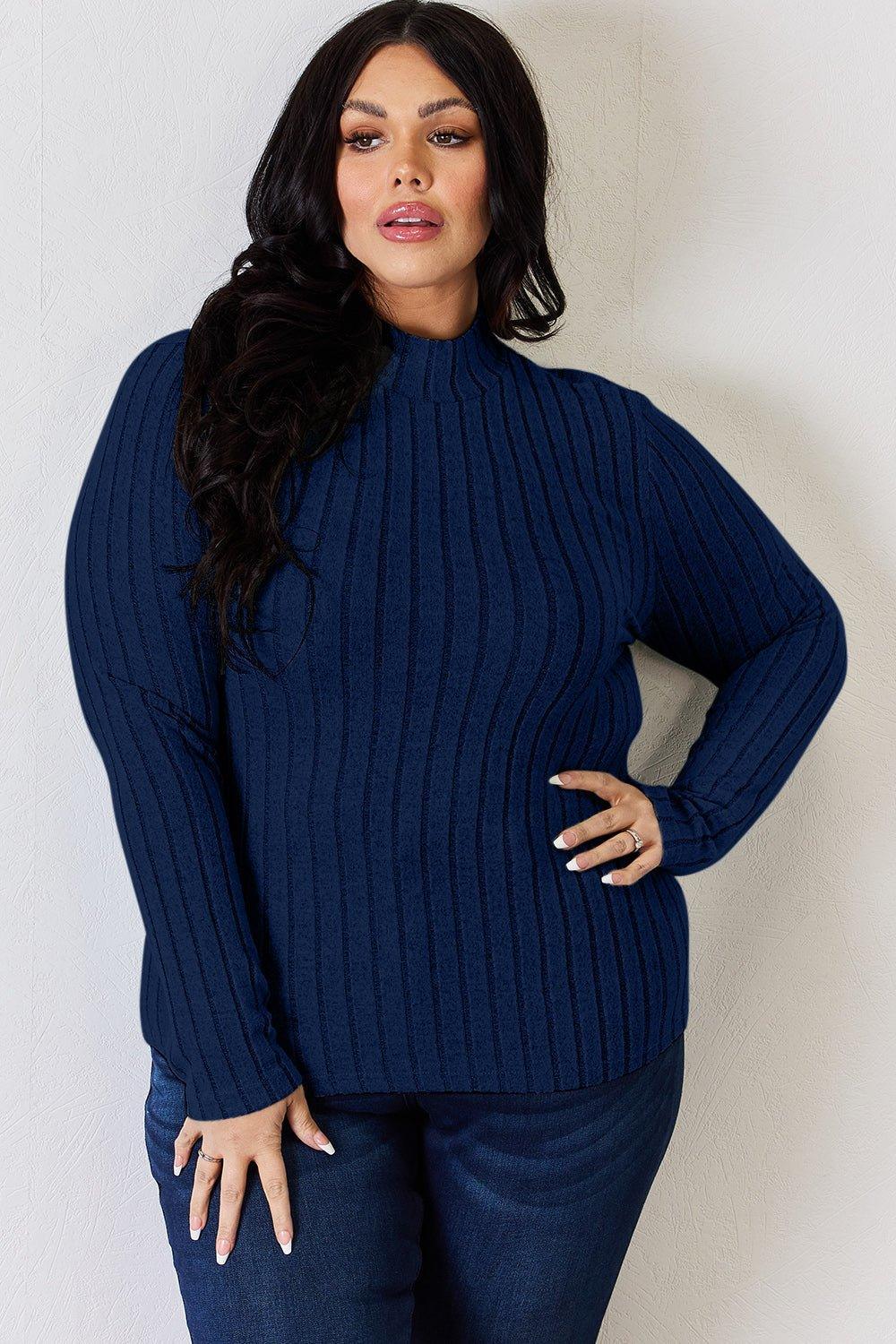 Basic Bae Full Size Ribbed Mock Neck Long Sleeve T - Shirt - Admiresty
