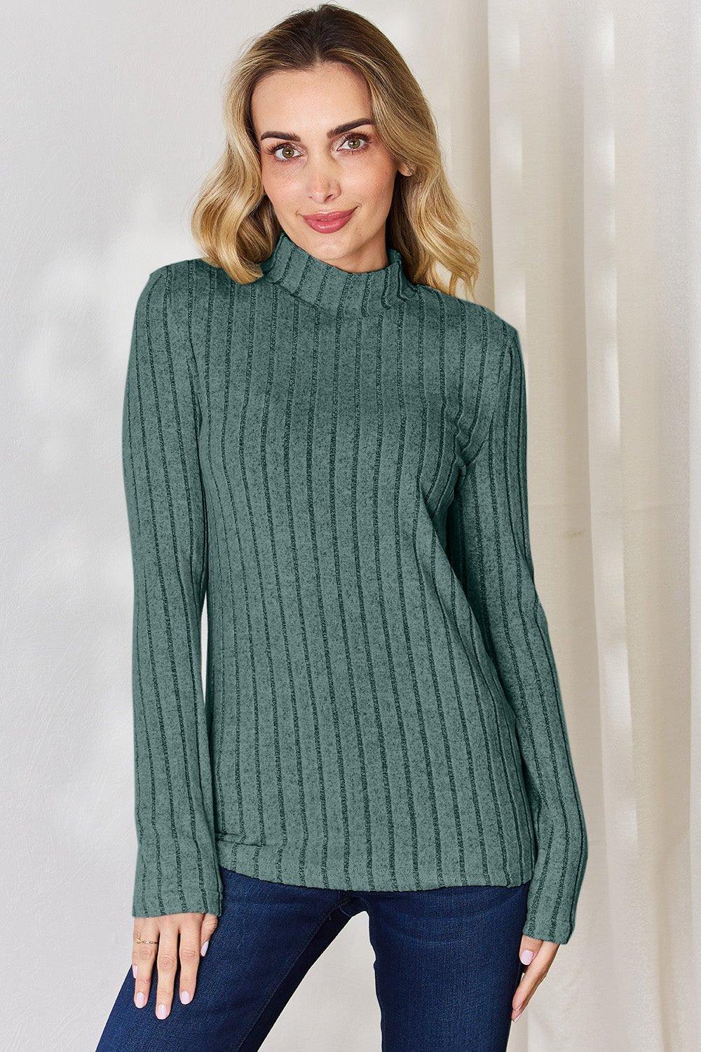 Basic Bae Full Size Ribbed Mock Neck Long Sleeve T - Shirt - Admiresty