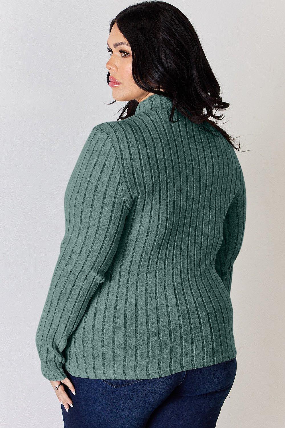 Basic Bae Full Size Ribbed Mock Neck Long Sleeve T - Shirt - Admiresty