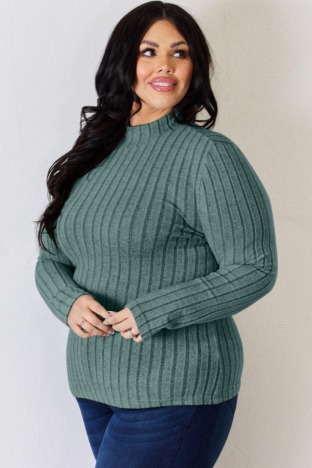Basic Bae Full Size Ribbed Mock Neck Long Sleeve T - Shirt - Admiresty