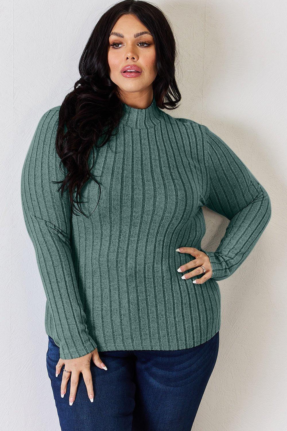 Basic Bae Full Size Ribbed Mock Neck Long Sleeve T - Shirt - Admiresty