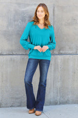 Basic Bae Full Size V - Neck Lantern Sleeve Blouse - Admiresty