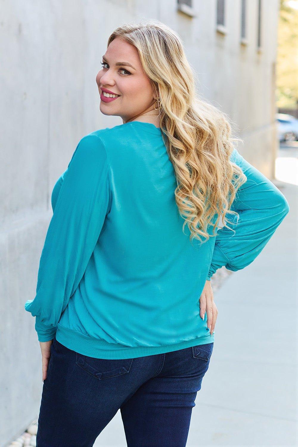 Basic Bae Full Size V - Neck Lantern Sleeve Blouse - Admiresty