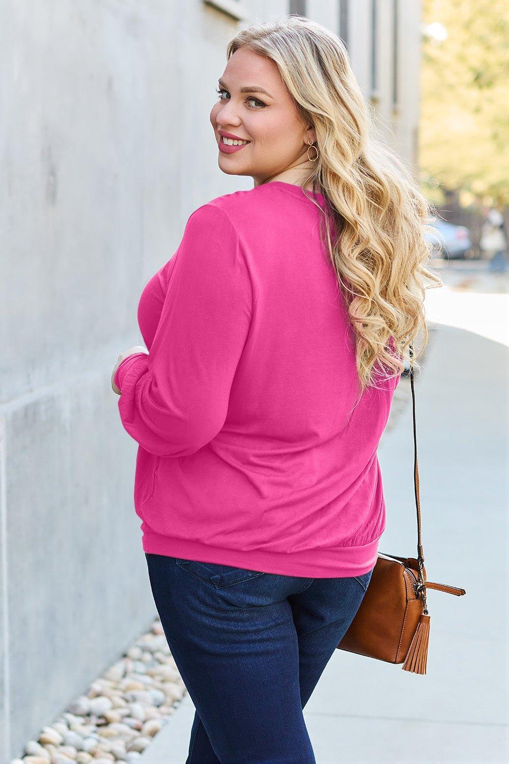 Basic Bae Full Size V - Neck Lantern Sleeve Blouse - Admiresty