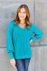 Basic Bae Full Size V - Neck Lantern Sleeve Blouse - Admiresty