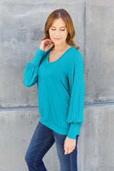 Basic Bae Full Size V - Neck Lantern Sleeve Blouse - Admiresty