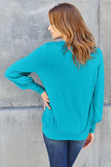 Basic Bae Full Size V - Neck Lantern Sleeve Blouse - Admiresty