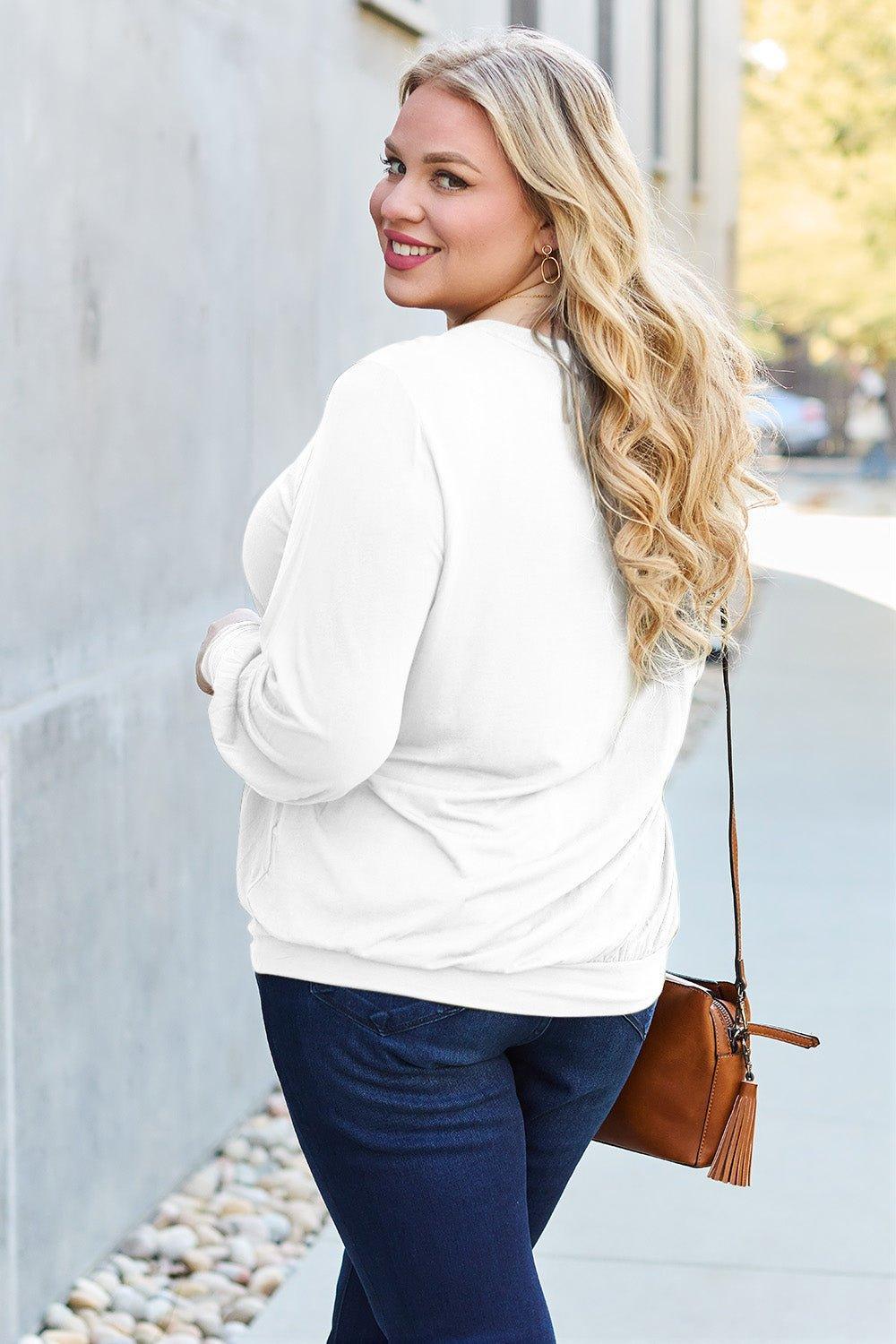 Basic Bae Full Size V - Neck Lantern Sleeve Blouse - Admiresty