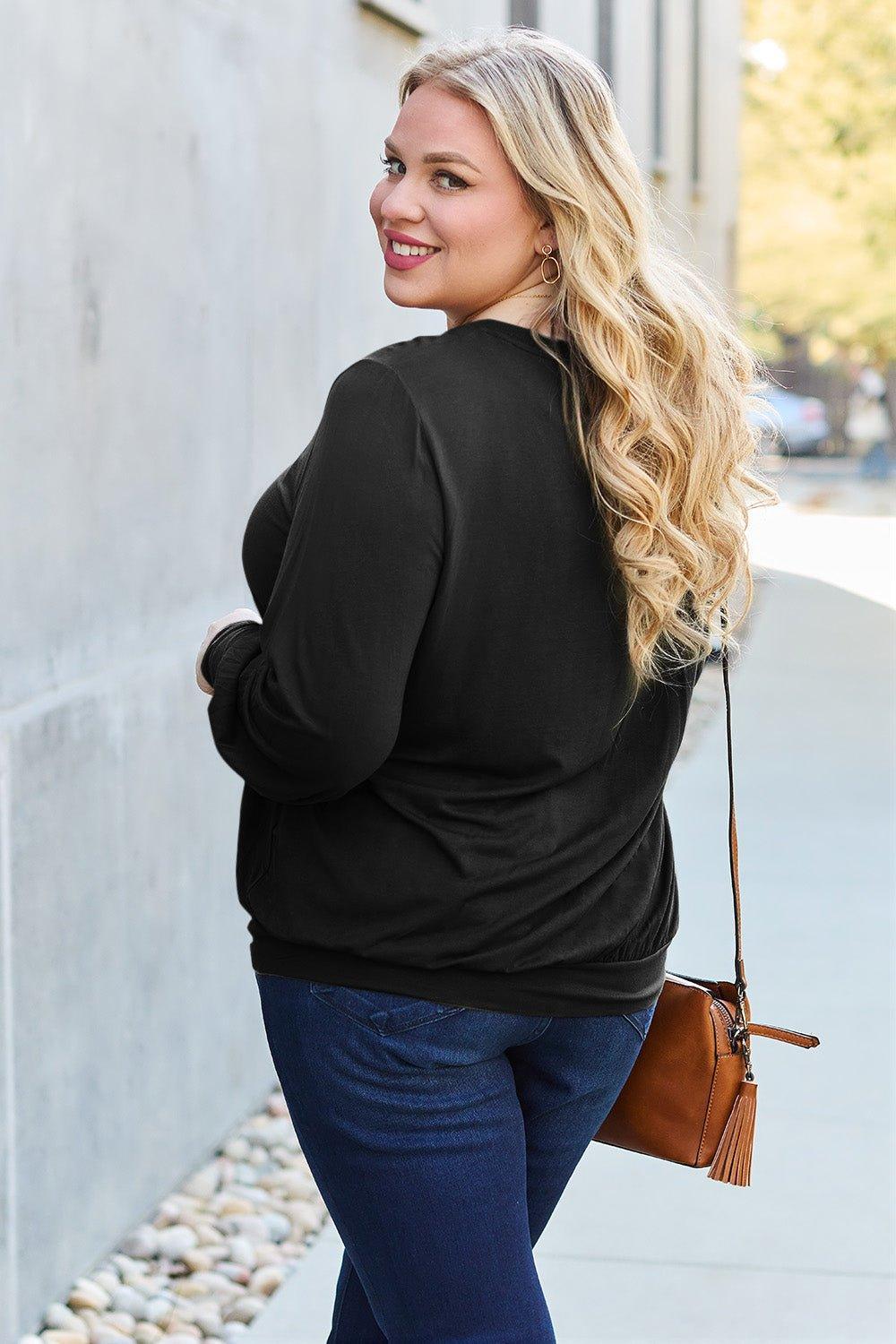 Basic Bae Full Size V - Neck Lantern Sleeve Blouse - Admiresty