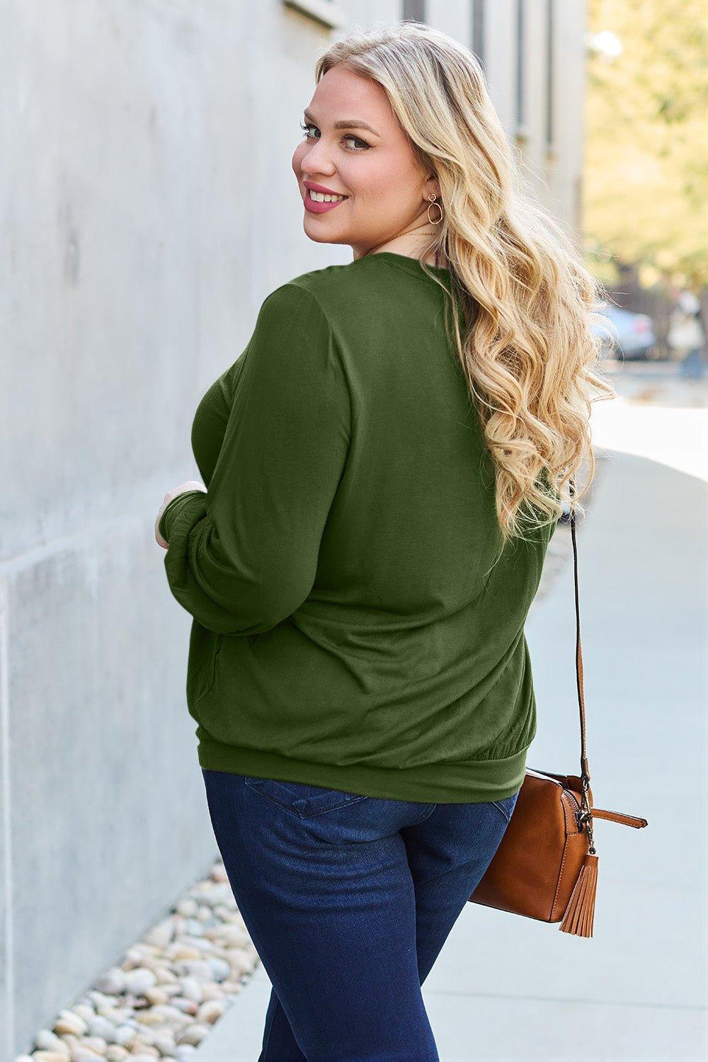Basic Bae Full Size V - Neck Lantern Sleeve Blouse - Admiresty
