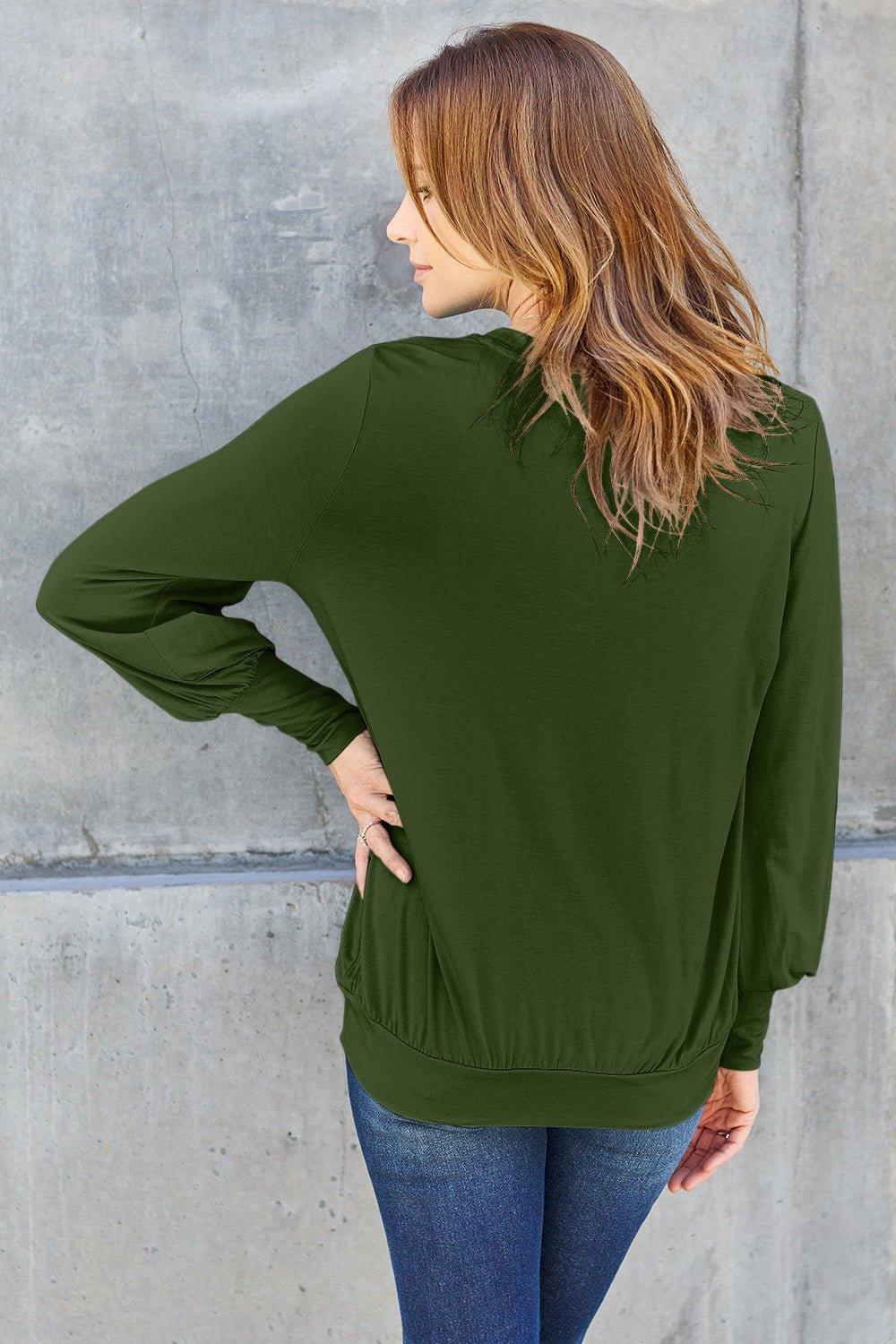Basic Bae Full Size V - Neck Lantern Sleeve Blouse - Admiresty