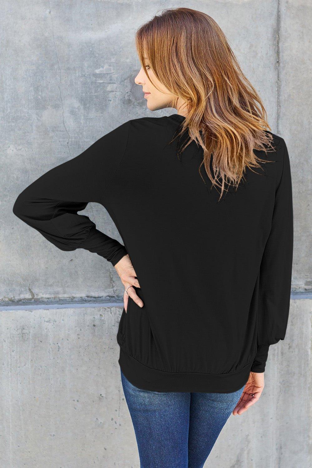 Basic Bae Full Size V - Neck Lantern Sleeve Blouse - Admiresty