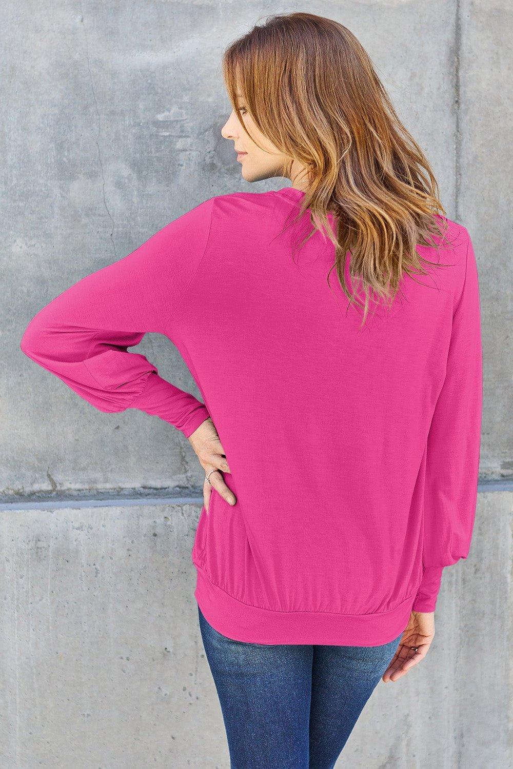 Basic Bae Full Size V - Neck Lantern Sleeve Blouse - Admiresty