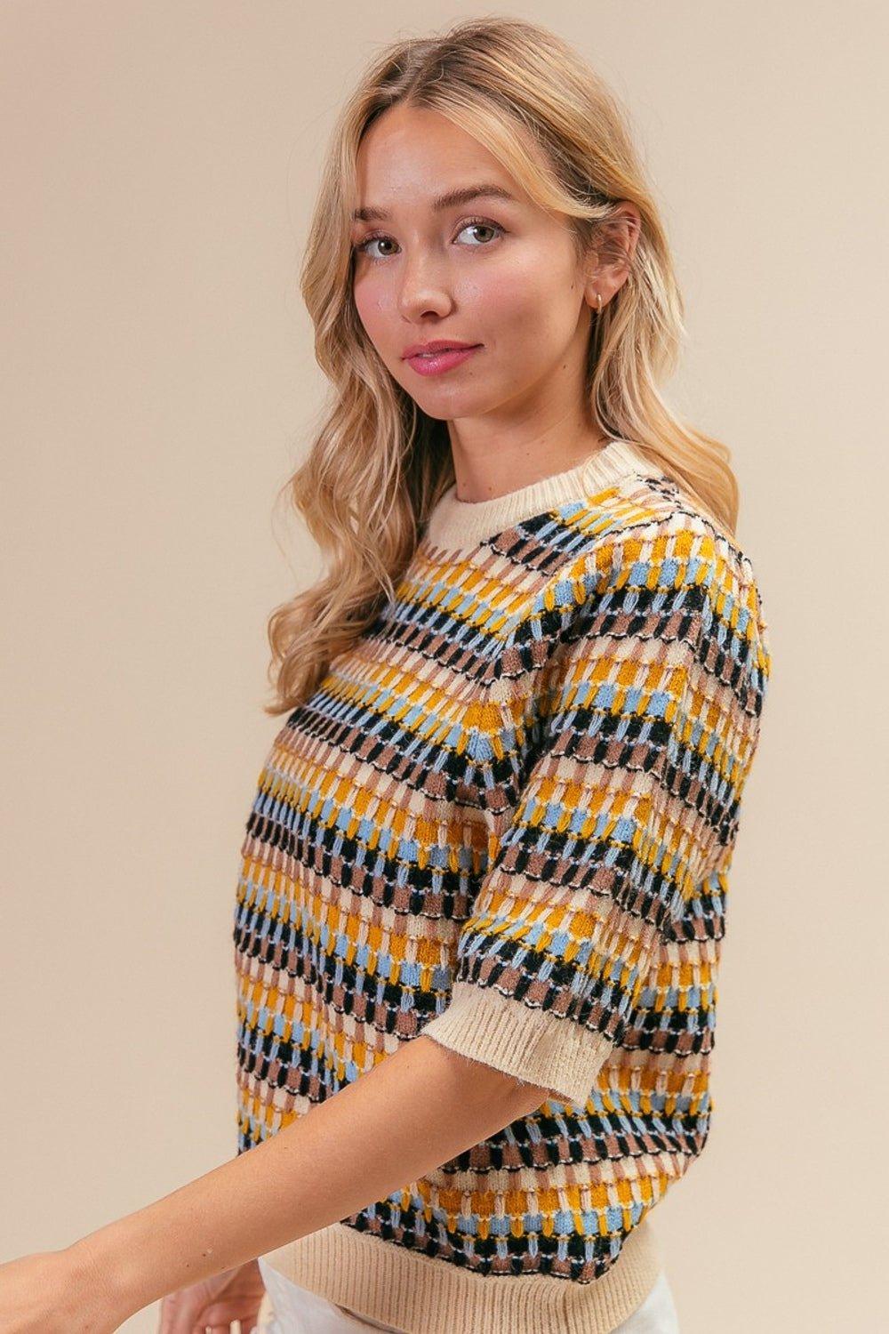 BiBi Multi Color Half Sleeve Sweater - Admiresty