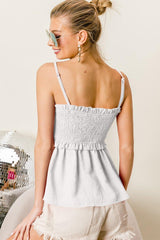 BiBi Ruffle Edge Smocking Babydoll Cami - Admiresty
