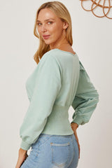 Boat Neck Lantern Sleeve Blouse - Admiresty