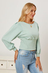Boat Neck Lantern Sleeve Blouse - Admiresty