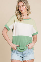 BOMBOM Color Block Short Sleeve T - Shirt - Admiresty