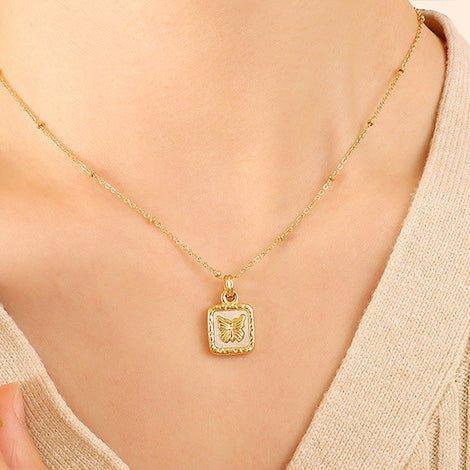 Butterfly Square Titanium Steel Pendant Necklace - Admiresty