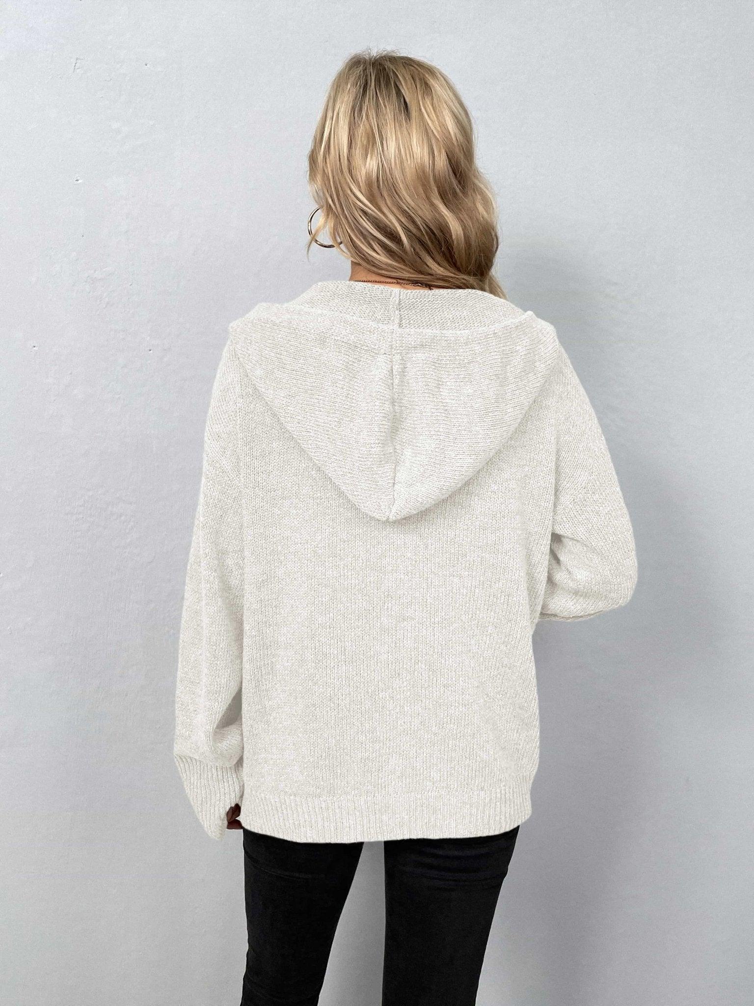 Button - Down Long Sleeve Hooded Sweater - Admiresty