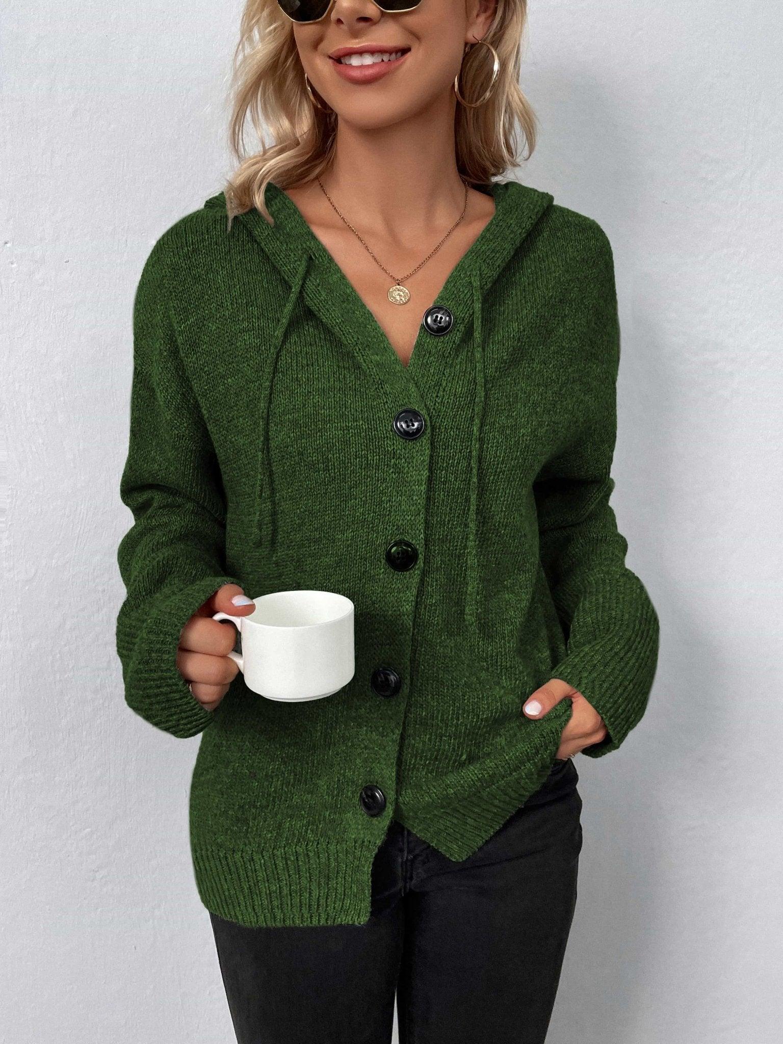 Button - Down Long Sleeve Hooded Sweater - Admiresty