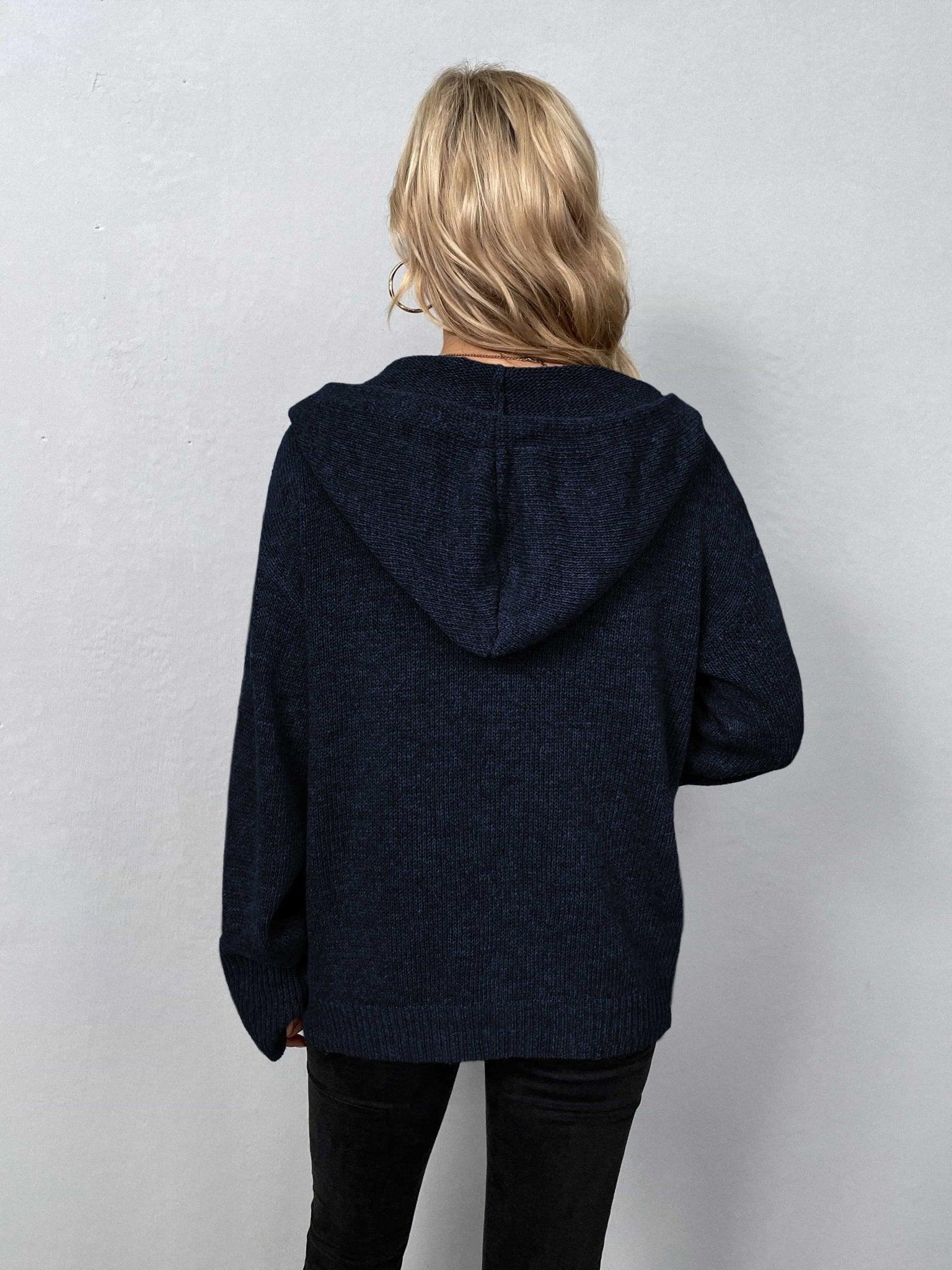 Button - Down Long Sleeve Hooded Sweater - Admiresty